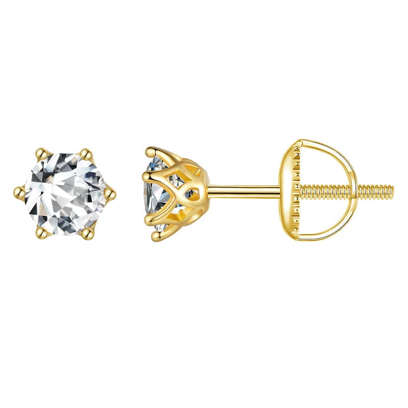BAMOER Classic Moissanite Stud Earrings, S925 Silver D Color Brilliant Round Cut Lab Created Diamond Wedding 18k Gold Earrings Mirror Quenn