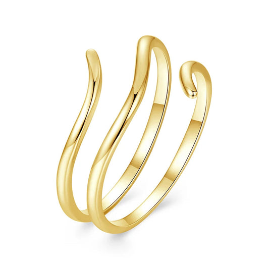 BAMOER Gold Minimalist Multi-layer Adjustable Ring, 925 Sterling Silver Lucky Statement Ring for Women Jewelry Gift SCR1040-E Mirror Quenn