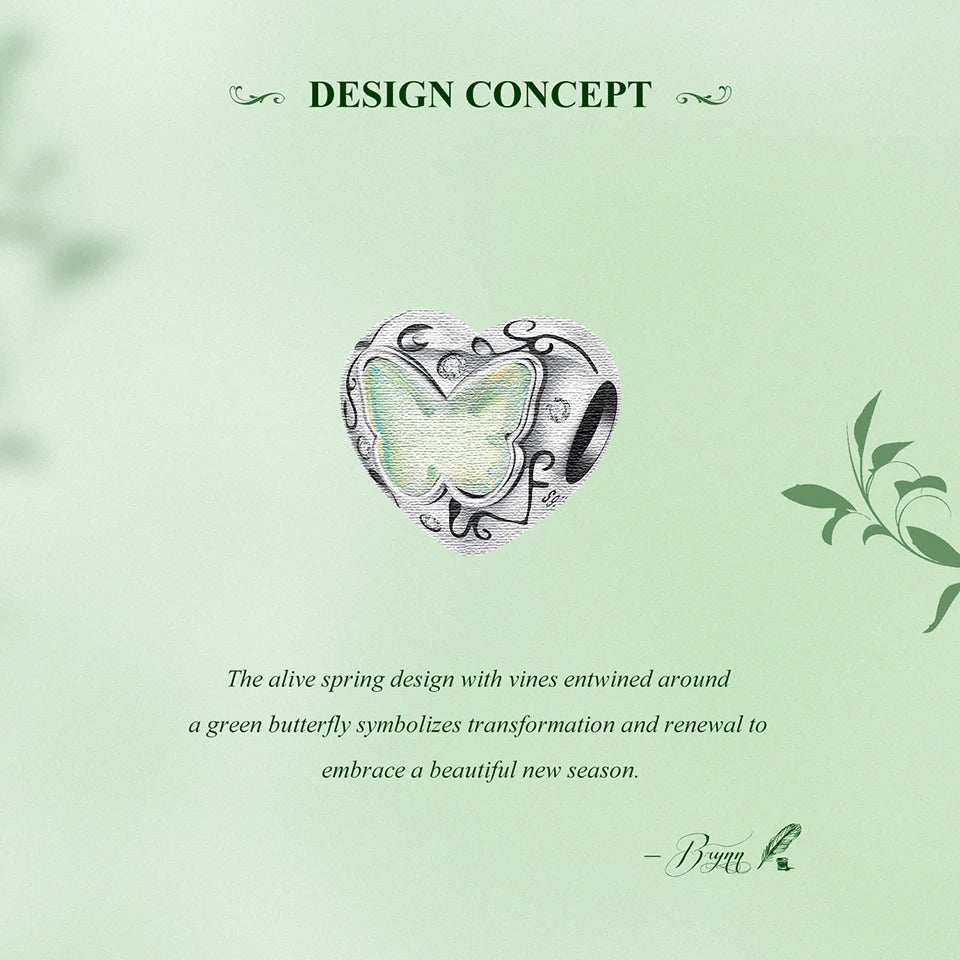 Sterling Silver Green Butterfly Charm Bracelet Bead DIY