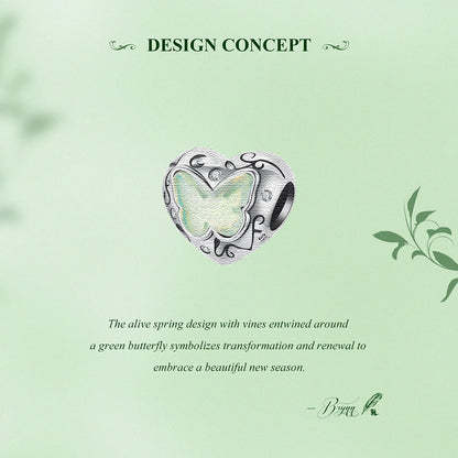 Sterling Silver Green Butterfly Charm Bracelet Bead DIY