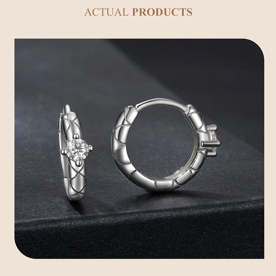 Gold Moissanite Pattern Hoop Earrings Silver