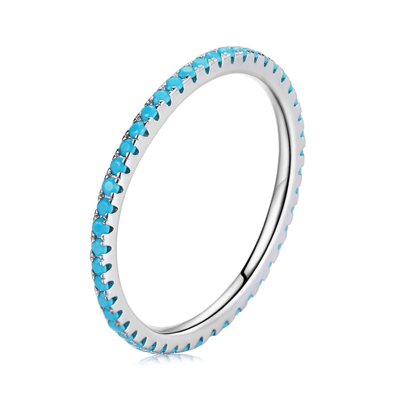 Bamoer 925 Sterling Silver Fashion CZ Stackable Ring Black Gold Plated Eternity Bands for Women 7 Colors Ring Statement Jewelry Mirror Quenn