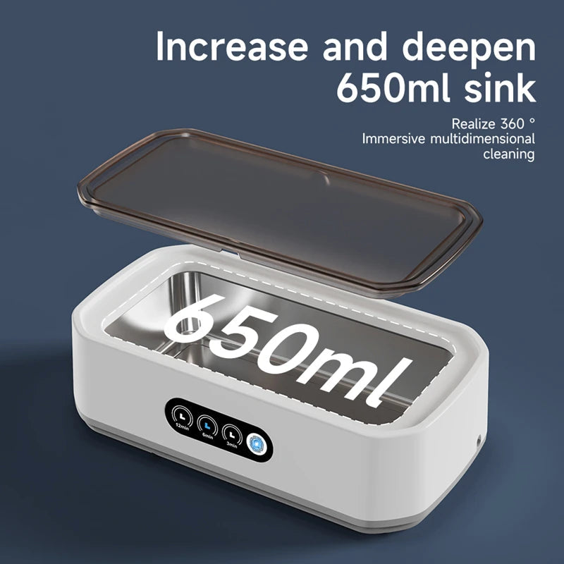 Xiaomi 650ml Adjustable Large Capacity Ultrasonic Cleaner Fast Powerful Jewelry Brace Glasses Jewelry Cleaning Machine Household Mirror Quenn