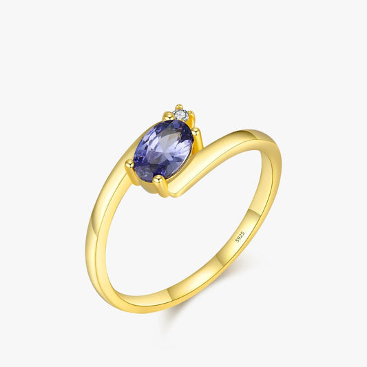 MODIAN 925 Sterling Silver Exquisite Tanzanite Color Oval CZ Rings Trendy Gold Color Stackable Jewelry For Women Gifts Mirror Quenn