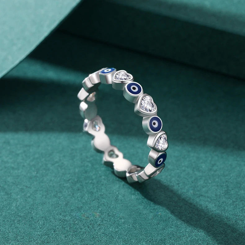 MODIAN 925 Sterling Silver Enamel Blue Eyes Ring For Women Romantic Heart Stackable Ring Fashion Fine Jewerlry Birthday Gifts Mirror Quenn