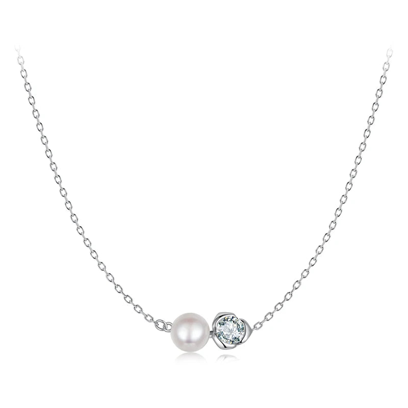 BAMOER White Gold Plated Moissanite Rose Necklace for Women, 925 Sterling Silver Small Flower Necklace Christmas Gift MSN040 Mirror Quenn