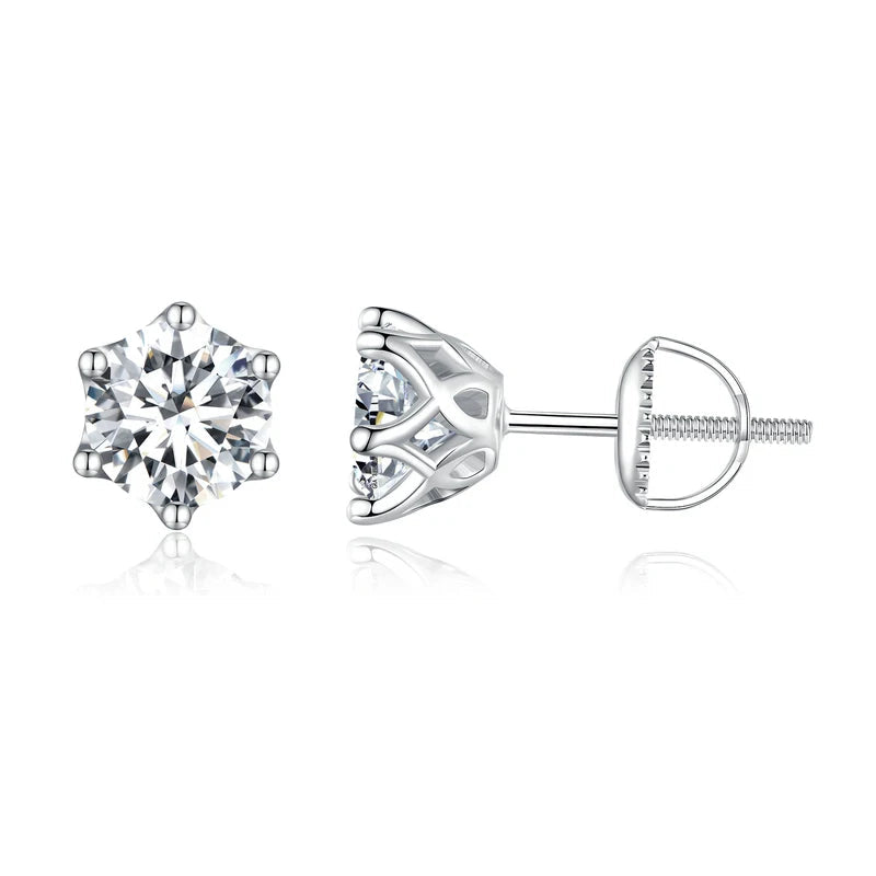 BAMOER Classic Moissanite Stud Earrings, S925 Silver D Color Brilliant Round Cut Lab Created Diamond Wedding 18k Gold Earrings Mirror Quenn