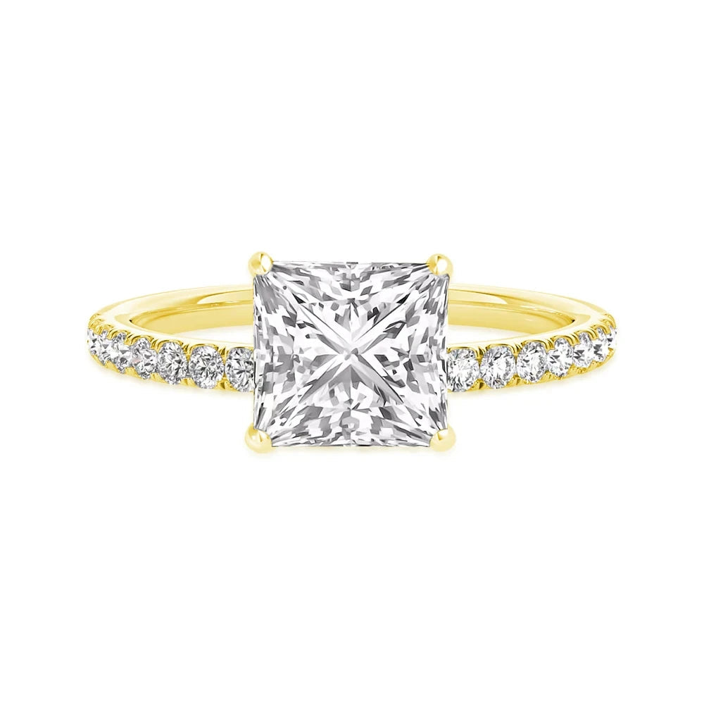 ATTAGEMS 18K Real Moissanite Rings Princess Cut D Color VVS1 8.0mm Au750 Etenity Diamond Engagement Wedding Rings For Women Gift Mirror Quenn