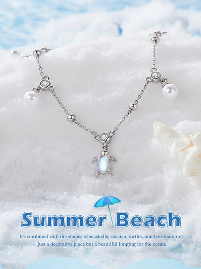 925 Sterling Silver Snake Chain Anklet Adjustable Turtle