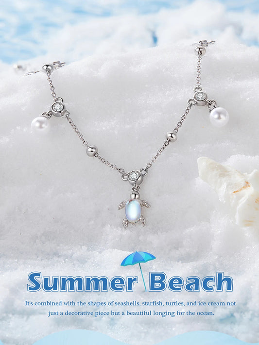 925 Sterling Silver Snake Chain Anklet Adjustable Turtle
