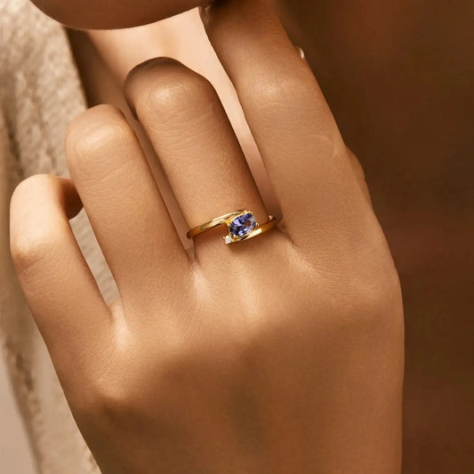 MODIAN 925 Sterling Silver Exquisite Tanzanite Color Oval CZ Rings Trendy Gold Color Stackable Jewelry For Women Gifts Mirror Quenn