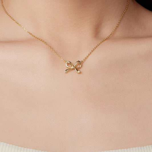 BAMOER 925 Sterling Silver Bowknot Chain Necklace Gold Plated Link Chain with Bow Choker for Women Girls Fashion Jewelry Gifts Mirror Quenn