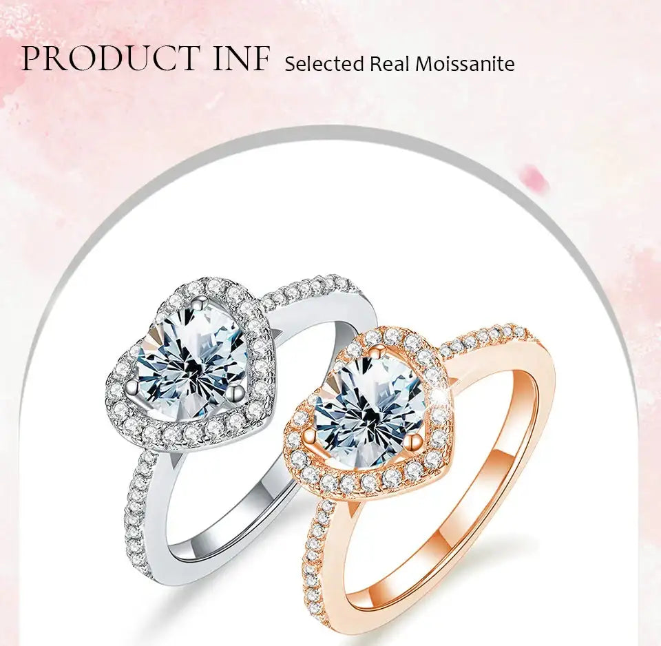 Brilliant Cut Moissanite Heart Sterling Silver Ring Mirror Quenn