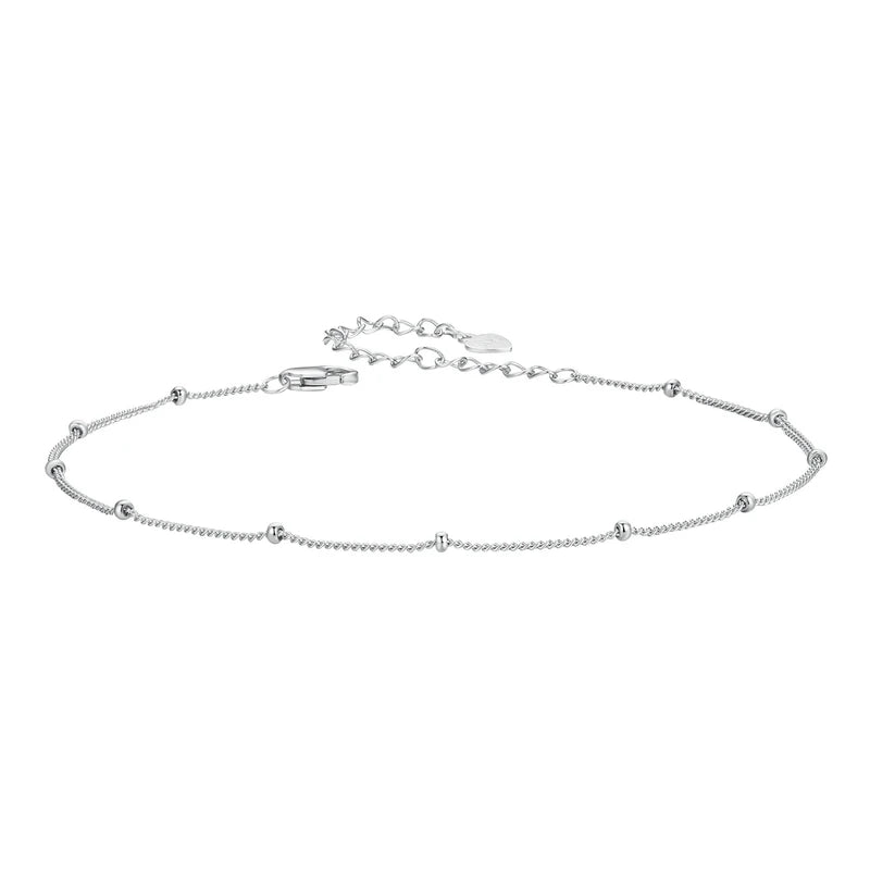 925 Sterling Silver Snake Chain Anklet Adjustable Turtle