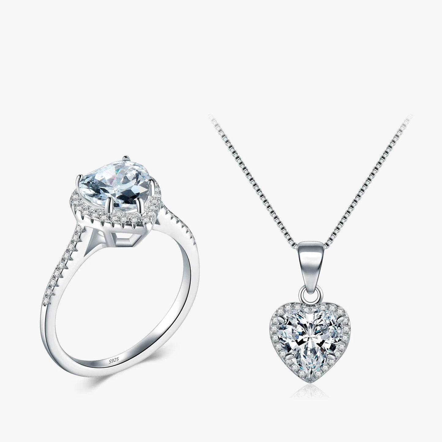 Heart Zircon Bridal Ring & Necklace Set Mirror Quenn