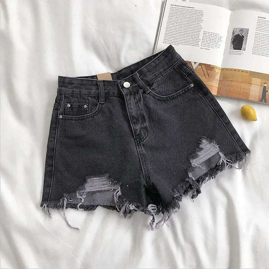 Retro Buddha Embroidered Denim Shorts for Women – High Waist Y2K Mini Skirt, Goth Hip Hop Loose Fit Blue Pocket Shorts