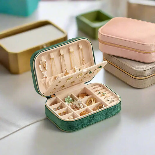 Double-Layer Large-Capacity Jewelry Box Velvet Ring Earrings Bracelet Pendant Storage Box Travel Portable Jewelry Case Organizer Mirror Quenn