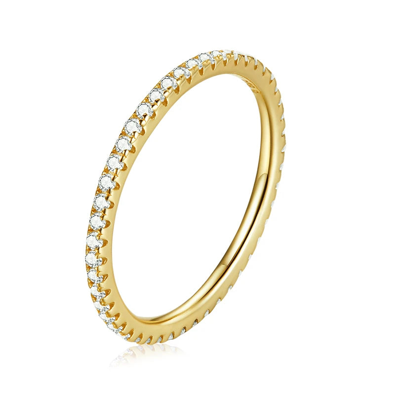 Bamoer 925 Sterling Silver Fashion CZ Stackable Ring Black Gold Plated Eternity Bands for Women 7 Colors Ring Statement Jewelry Mirror Quenn