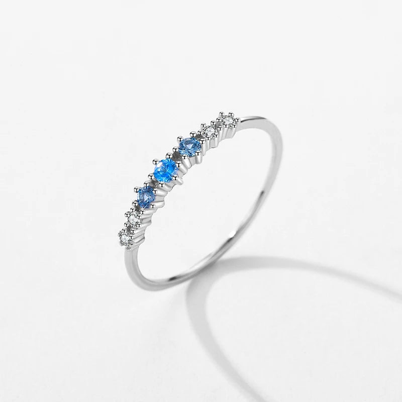 Modian 925 Sterling Silver Simple Stackable Fashion Thin Finger Ring Charm Blue Zirconia Rings For Women Wedding Fine Jewelry Mirror Quenn