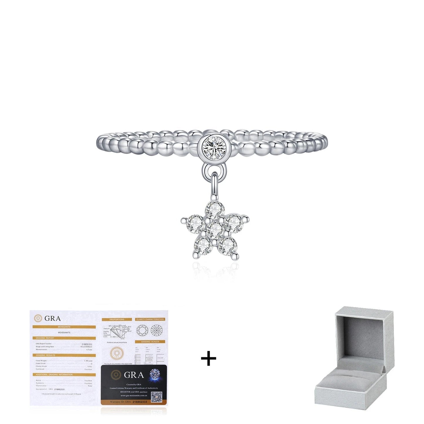 D Color Moissanite Daisy Swing Ring Mirror Quenn