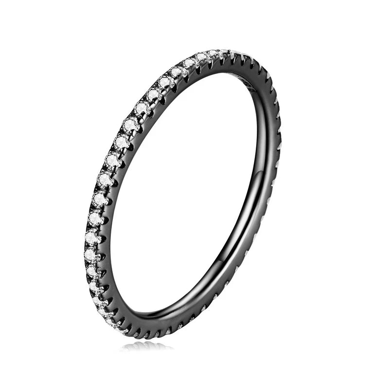 Bamoer 925 Sterling Silver Fashion CZ Stackable Ring Black Gold Plated Eternity Bands for Women 7 Colors Ring Statement Jewelry Mirror Quenn
