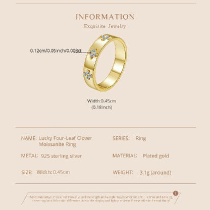 Moissanite Clover Ring 925 Sterling Silver Gold Plated Band