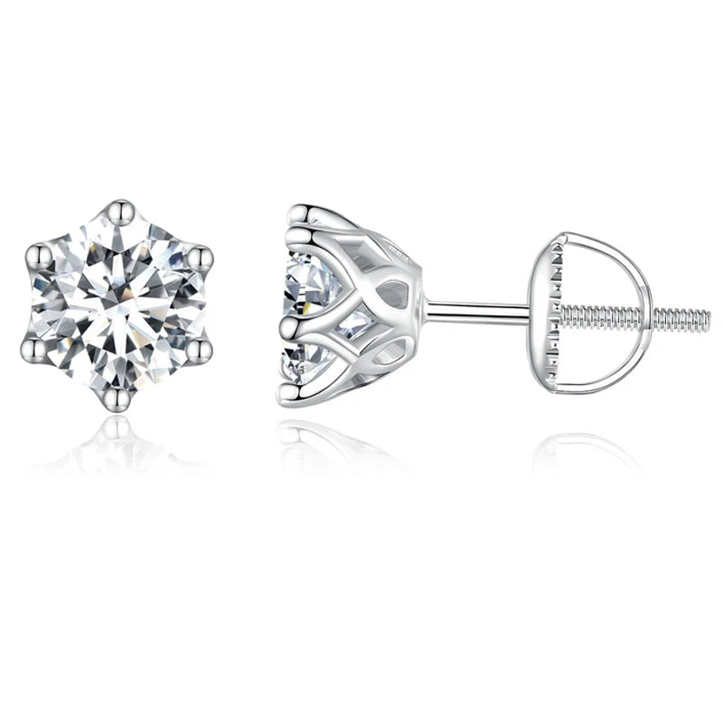 BAMOER Classic Moissanite Stud Earrings, S925 Silver D Color Brilliant Round Cut Lab Created Diamond Wedding 18k Gold Earrings Mirror Quenn