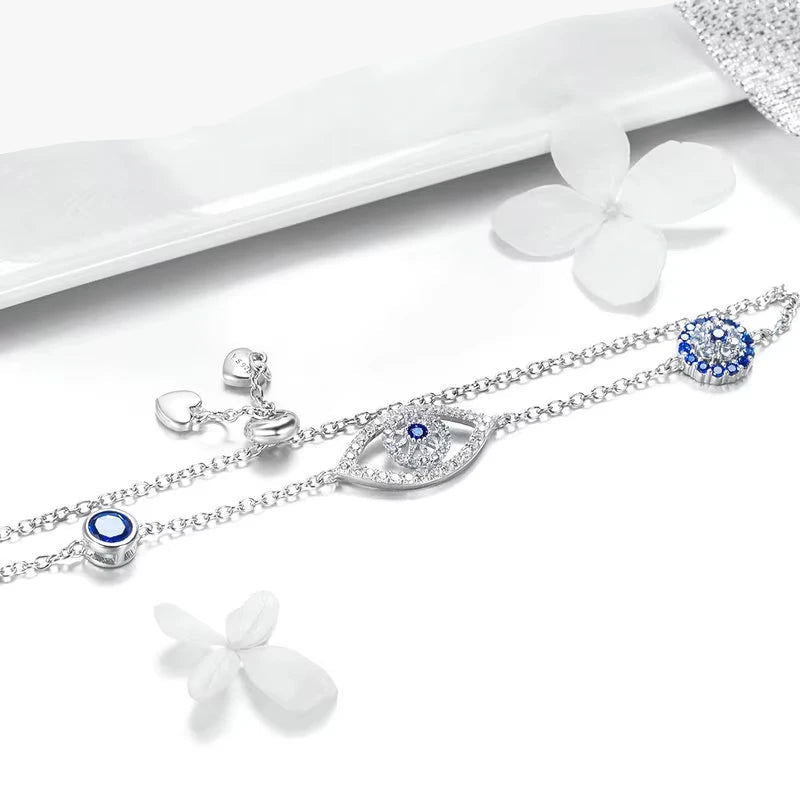 Bamoer 100% 925 Sterling Silver Blue Zircon Evil Eyes Bracelet Guardian Eye Chain for Women Gift Fine Jewelry SCB089 Mirror Quenn