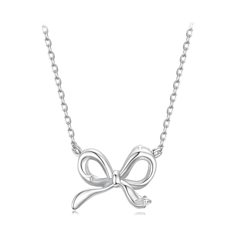 BAMOER 925 Sterling Silver Bowknot Chain Necklace Gold Plated Link Chain with Bow Choker for Women Girls Fashion Jewelry Gifts Mirror Quenn