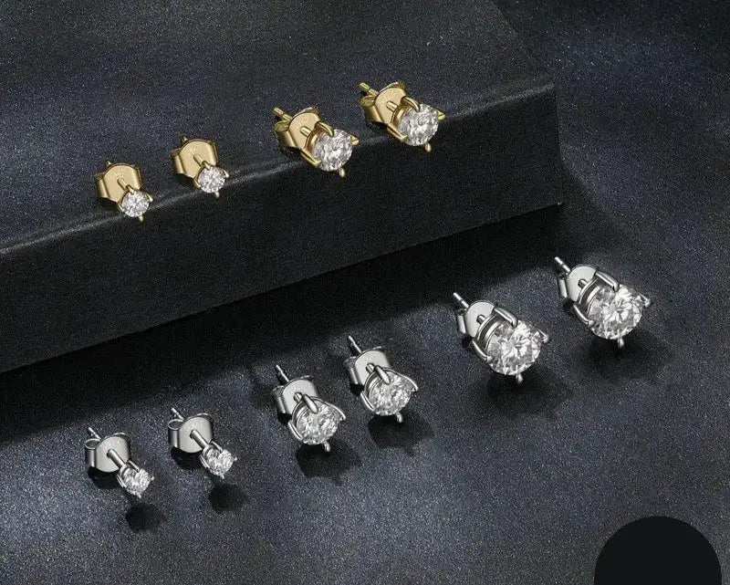 Bamoer 925 Sterling Silver Simple Moissanite Stud Earrings Round Cut VVS1 Lab Diamond for Men Women Classic Party Certified Gift Mirror Quenn