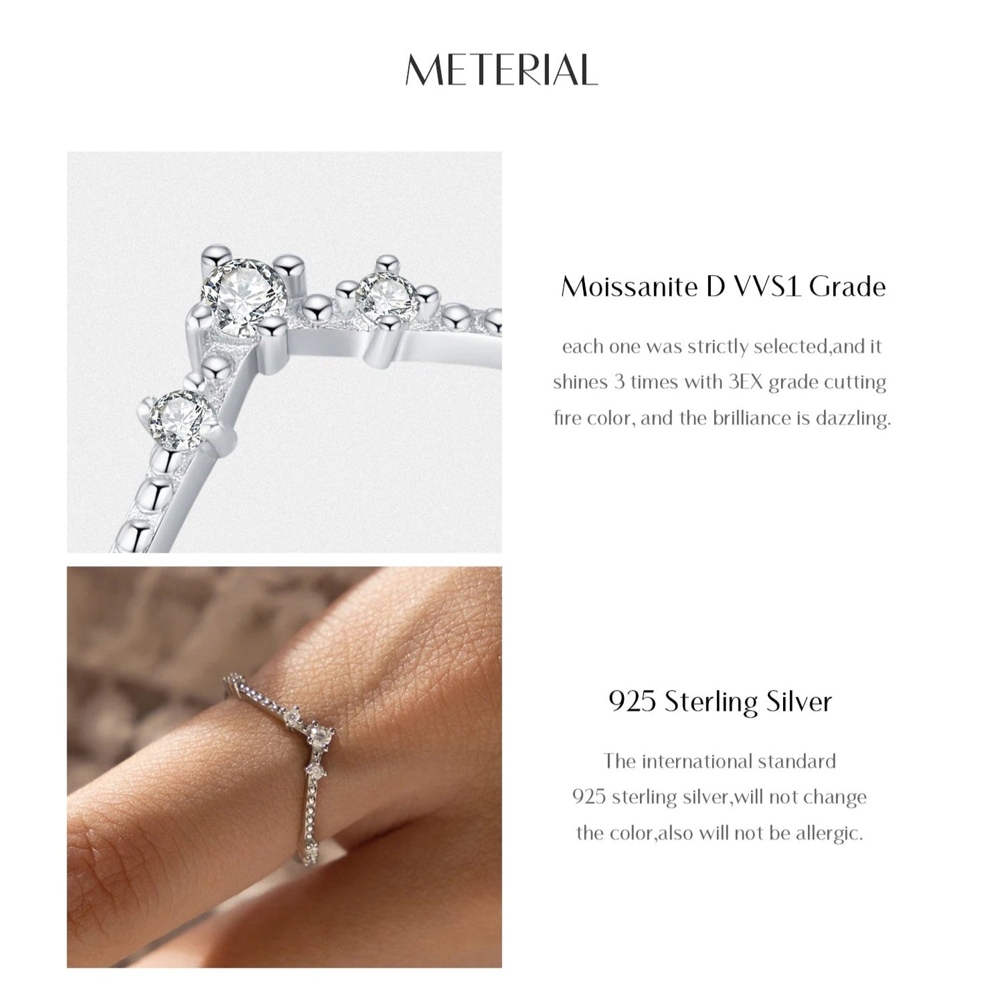 D Color Moissanite Sterling Silver Ring Mirror Quenn
