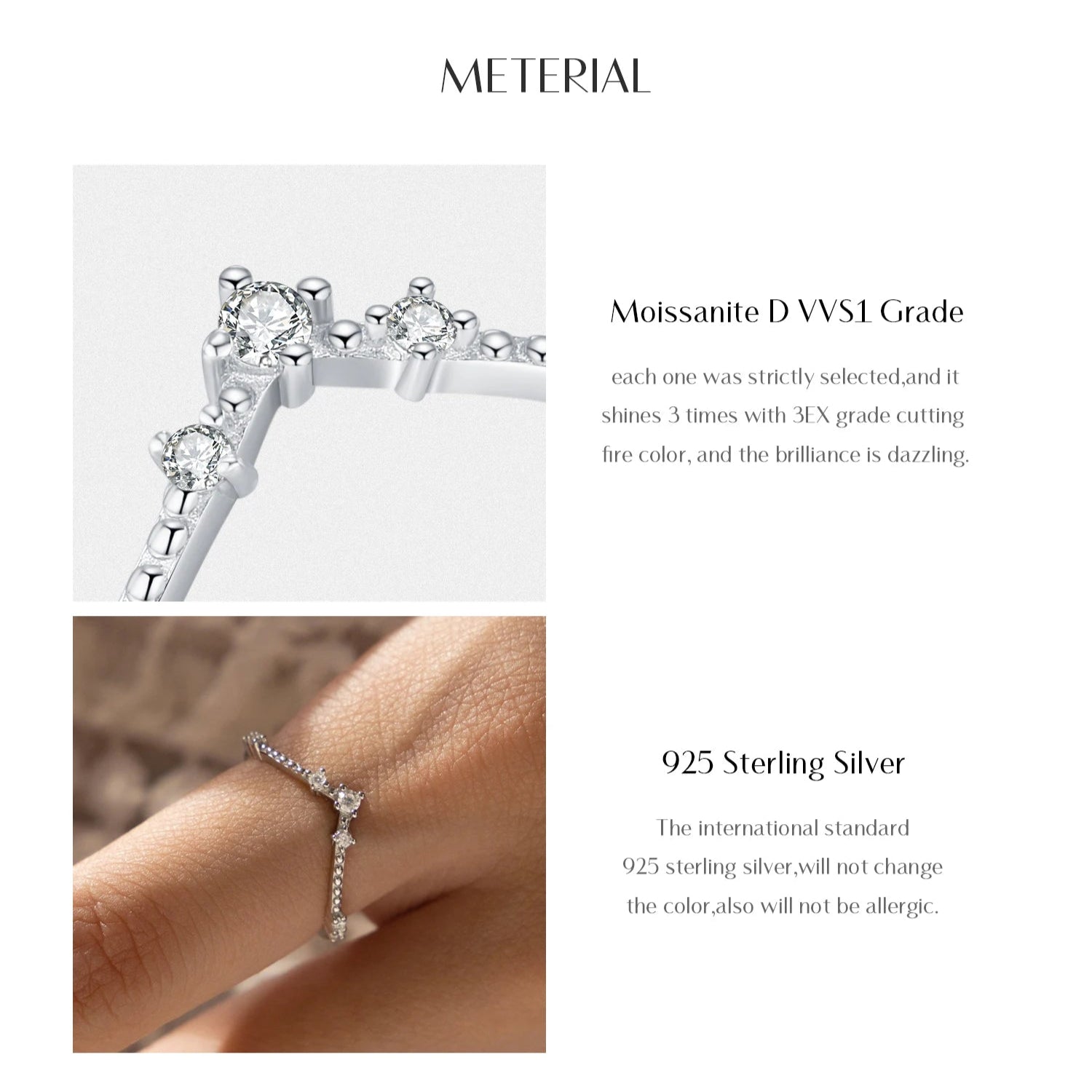 D Color Moissanite Sterling Silver Ring Mirror Quenn