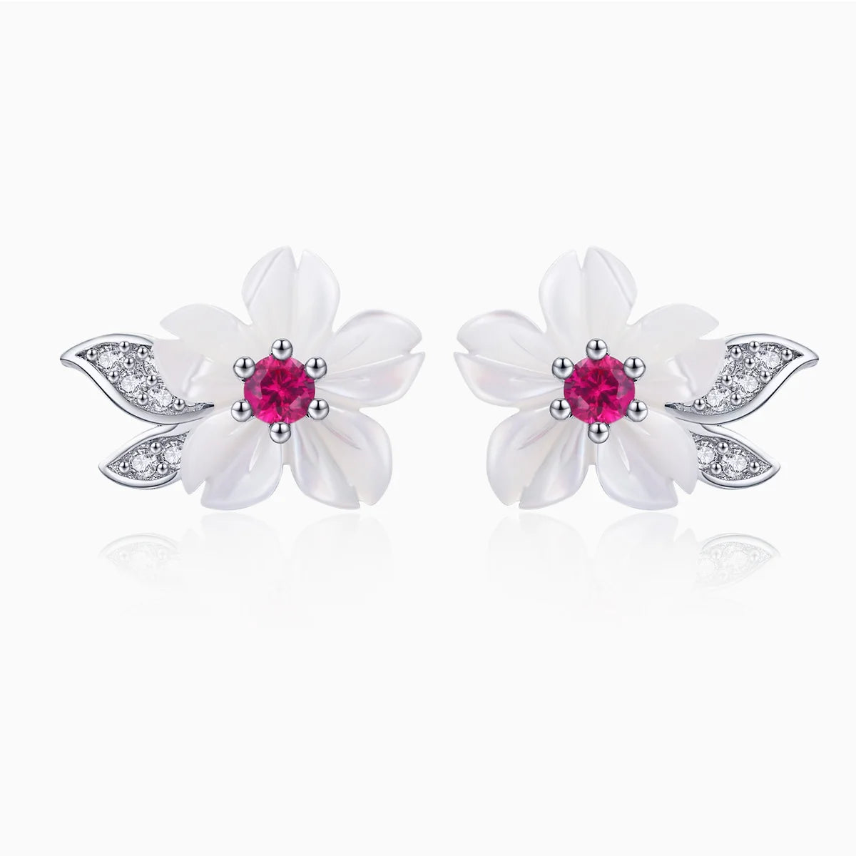 Sterling Silver Sakura Pink Shell Stud Earrings