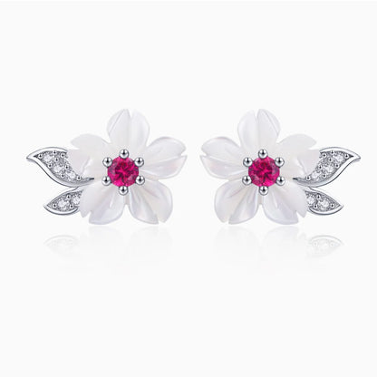 Sterling Silver Sakura Pink Shell Stud Earrings
