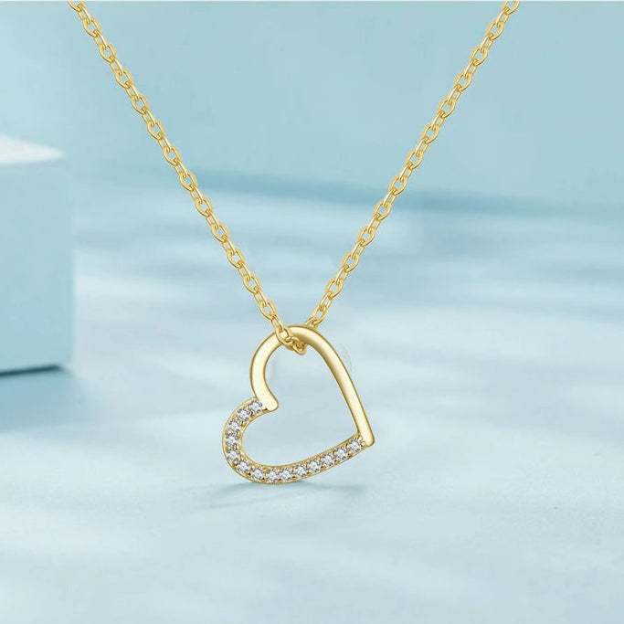 BAMOER Genuine 925 Sterling Silver The shape of love Chain Necklace for Women, Godl Plated Heart Necklace 3 Color 18.11'' Mirror Quenn