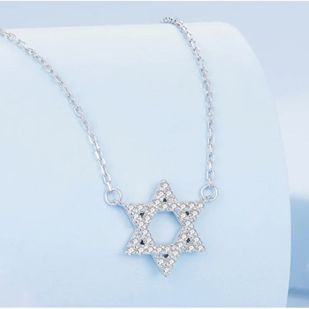 BAMOER 925 Sterling Silver Star of David Pendant Necklace Pave Setting CZ for Women Birthday Gift Fashion Fine Jewelry BSN290 Mirror Quenn