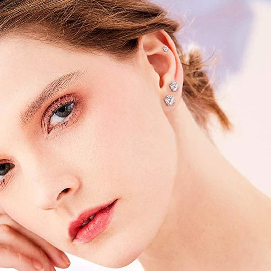 Sterling Silver CZ Stud Earrings Mirror Quenn