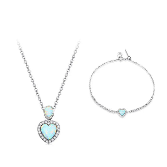 Sterling Silver Opal Heart Jewelry Set Mirror Quenn