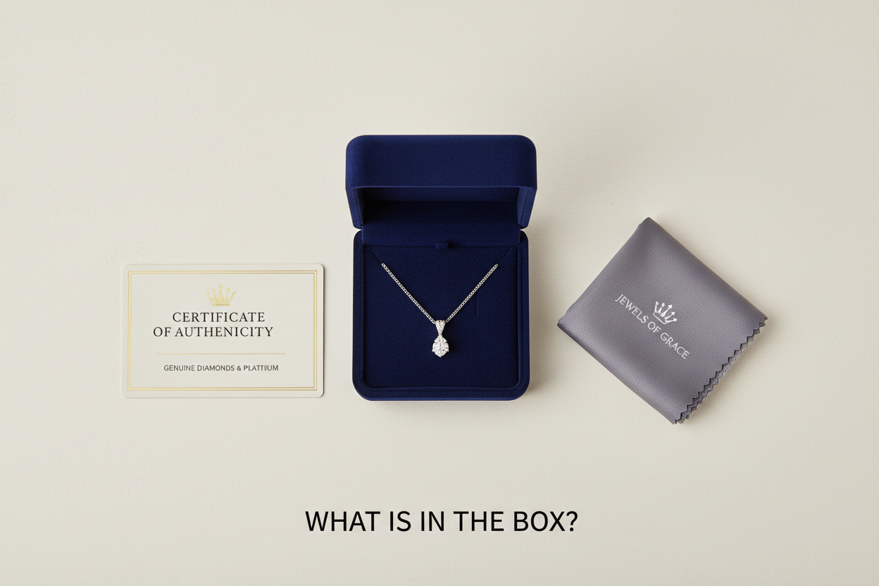 create a banner image for a section called " What is in the box? that includes certificate (atm card size), product, polish cloth, gift box velvet or black color.