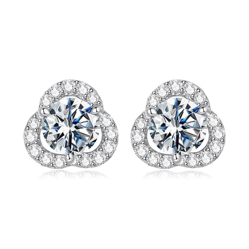 mirrorquenn 0.5CT Moissanite Clover Earrings 925 Sterling Silver Lab Diamond in shop online women's fashion