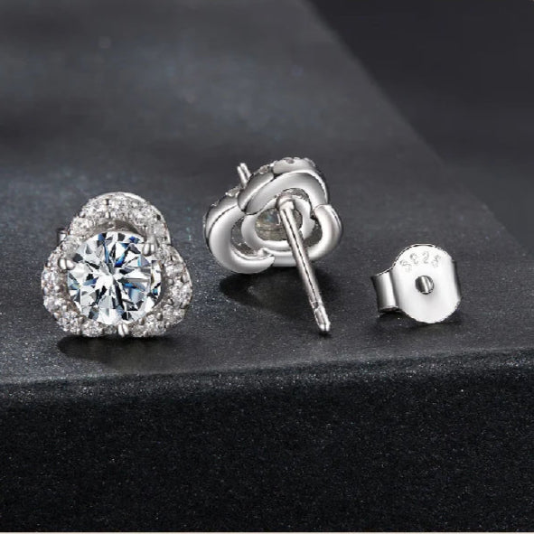 mirrorquenn 0.5CT Moissanite Clover Earrings 925 Sterling Silver Lab Diamond in shop online women's fashion