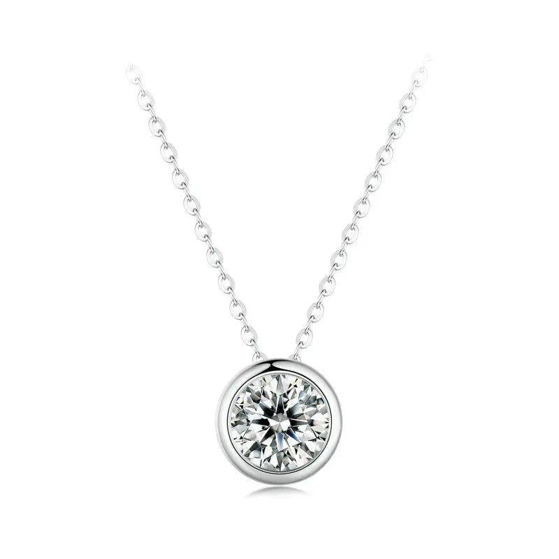   MirrorQuenn  1CT Moissanite Bezel Pendant Necklace in Silver 1.0CT-0.5CT-1.5CT (0.3 CT x 5) 