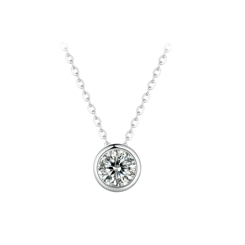   MirrorQuenn  1CT Moissanite Bezel Pendant Necklace in Silver 1.0CT-0.5CT-1.5CT (0.3 CT x 5) 