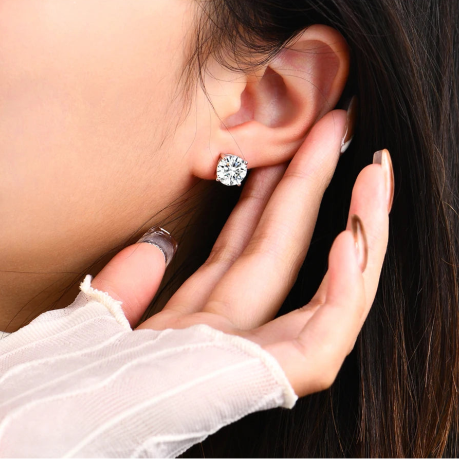   MirrorQuenn earrings 2 Carat Moissanite Stud Earrings 1.0CT 6.5mm / S925 Sterling Silver-1.0CT 6.5mm / Solid 18K Gold-1.0CT 6.5mm / Solid 14K Gold-1.0CT 6.5mm / Solid 10K Gold-2.0CT 8.0mm / S925 Sterling Silver 