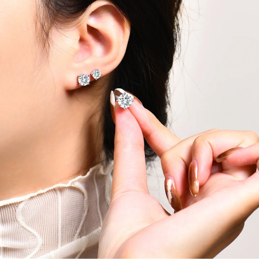   MirrorQuenn earrings 2 Carat Moissanite Stud Earrings 1.0CT 6.5mm / S925 Sterling Silver-1.0CT 6.5mm / Solid 18K Gold-1.0CT 6.5mm / Solid 14K Gold-1.0CT 6.5mm / Solid 10K Gold-2.0CT 8.0mm / S925 Sterling Silver 