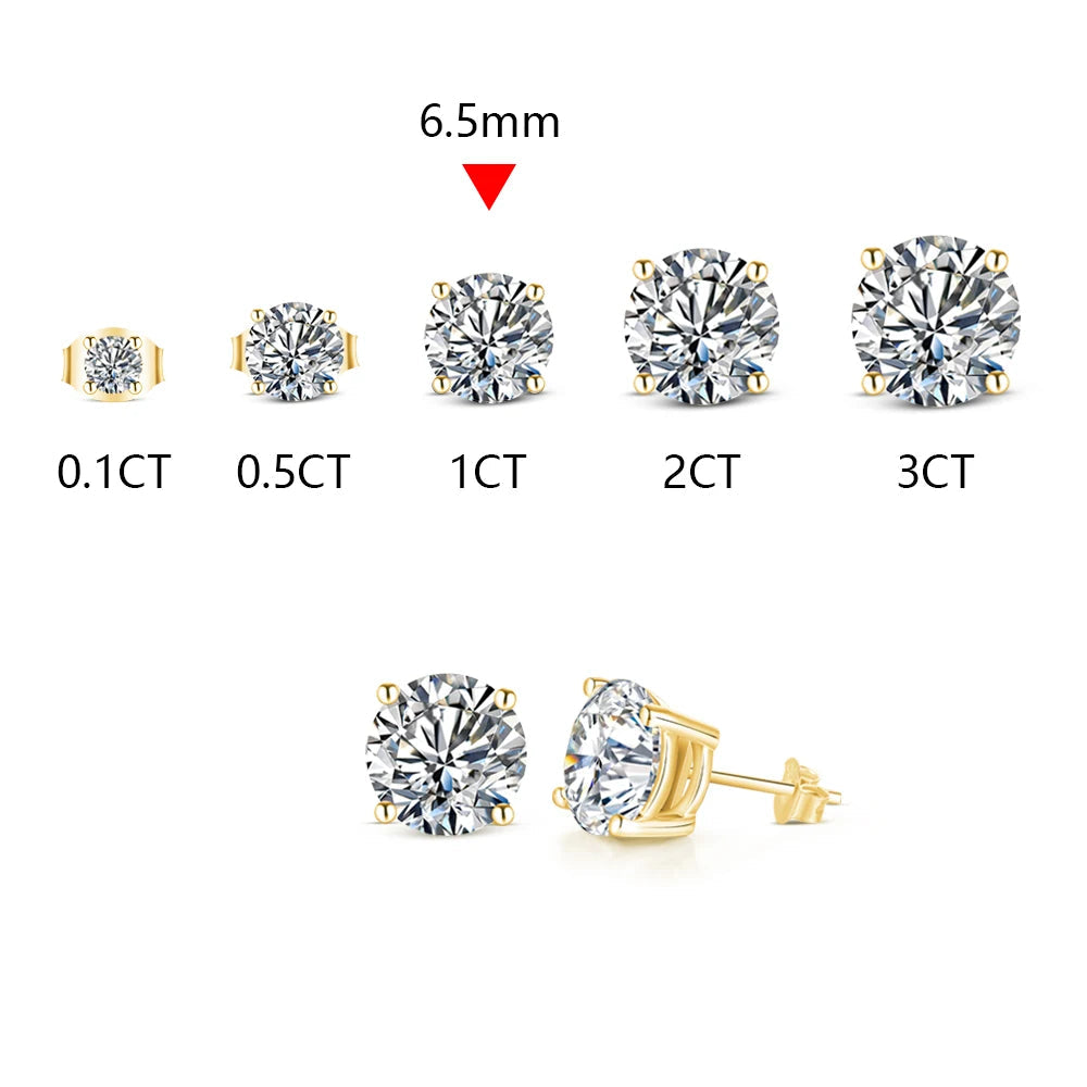   MirrorQuenn earrings 2 Carat Moissanite Stud Earrings 1.0CT 6.5mm / S925 Sterling Silver-1.0CT 6.5mm / Solid 18K Gold-1.0CT 6.5mm / Solid 14K Gold-1.0CT 6.5mm / Solid 10K Gold-2.0CT 8.0mm / S925 Sterling Silver 