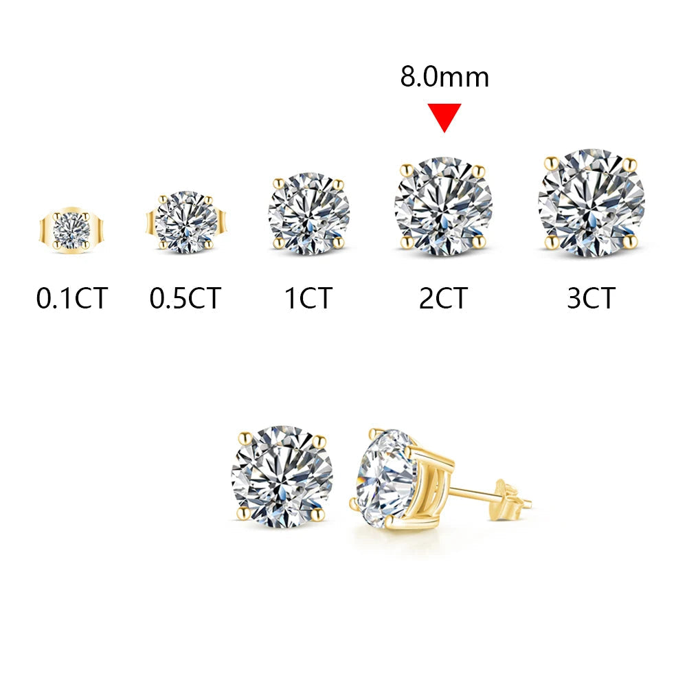   MirrorQuenn earrings 2 Carat Moissanite Stud Earrings 1.0CT 6.5mm / S925 Sterling Silver-1.0CT 6.5mm / Solid 18K Gold-1.0CT 6.5mm / Solid 14K Gold-1.0CT 6.5mm / Solid 10K Gold-2.0CT 8.0mm / S925 Sterling Silver 