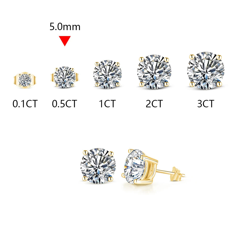   MirrorQuenn earrings 2 Carat Moissanite Stud Earrings 1.0CT 6.5mm / S925 Sterling Silver-1.0CT 6.5mm / Solid 18K Gold-1.0CT 6.5mm / Solid 14K Gold-1.0CT 6.5mm / Solid 10K Gold-2.0CT 8.0mm / S925 Sterling Silver 