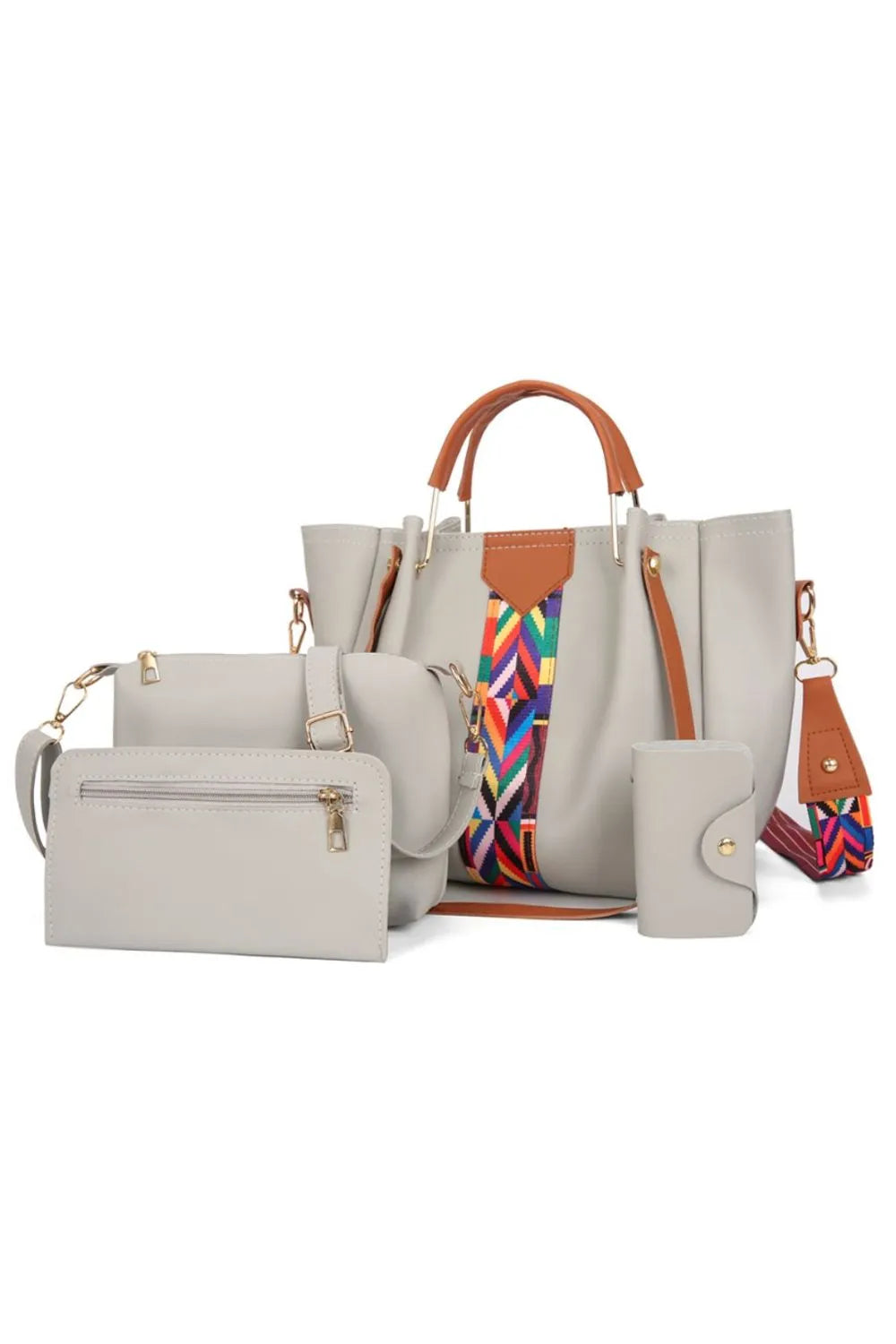 mirrorquenn 4-Piece Geometric Strap Bag Set in shop online women's fashion