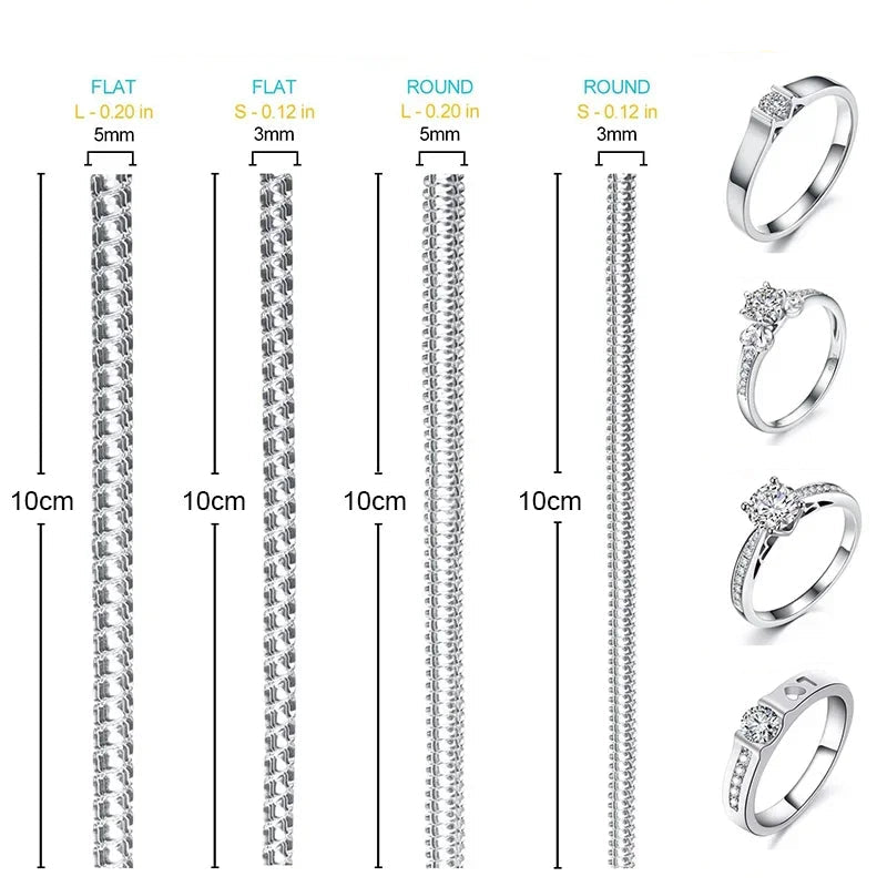   MirrorQuenn  4-Piece Spiral Ring Size Adjuster for Loose Rings (Transparent) Flat 5mm-Round 5mm-Flat 3mm-Round 3mm-Mixed 